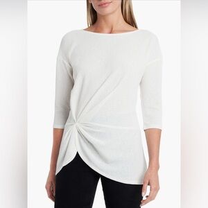 😀😀😀 Vince Camuto Ivory Bateau Neck Blouse | Tulip Hem 3/4 Sleeve Top Size M